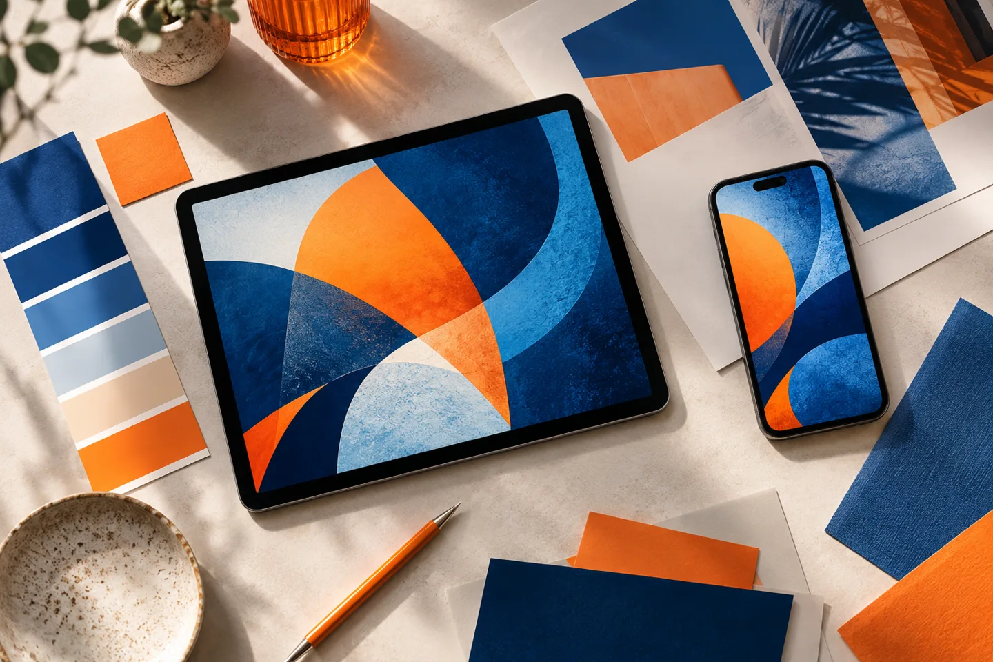 Composizione di materiali creativi e dispositivi per una campagna digitale